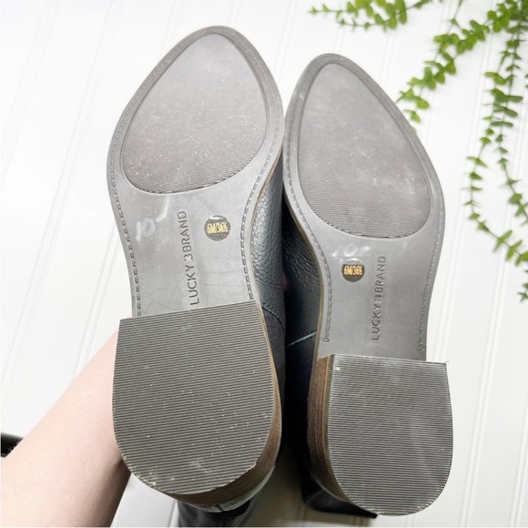 Lucky Brand Laerys Black & Brown Leather Mid Calf Pull On Boots Women's Size 6 - Picture 3 of 5